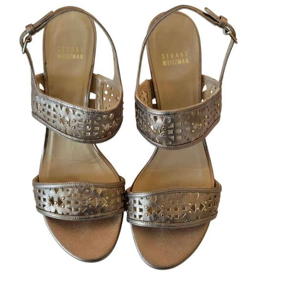 Stuart Weitzman Womens Metallic Leather Kitten Heel Sandal 8.5 - Picture 2 of 11